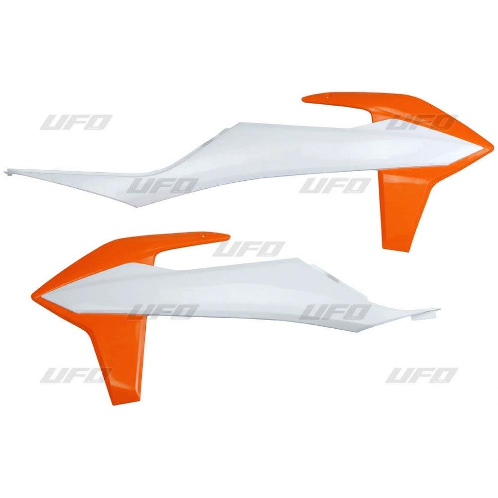 UFO radiator kappen Oranje / Wit KTM SX 125/150/250 2019 - 2022 & SX - F 250/350/450 2019 - 2022 & EXC 250/300 2020 - 2023 & EXC - F 250/350/450/500 2020 - 2023 - MxProStoreParts