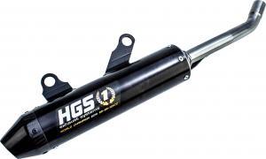 HGS schwarzer Aluminium-Schalldämpfer mit Kohlefaser-Endkappe für KTM/HSQ SX/TC 250 2019 - 2022 & Gas Gas MC 250 2021 - 2023 - MxProStoreParts