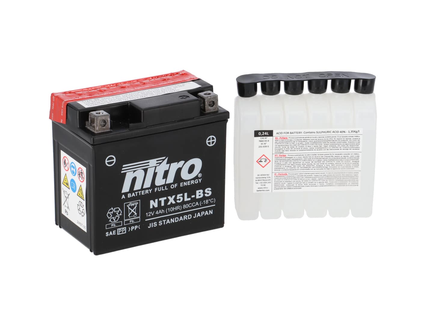 Nitro accu NTX5L-BS AGM open met zuurpakket Lood-zuur