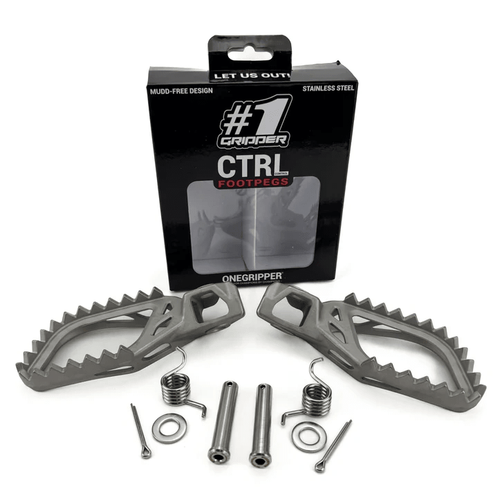 Onegripper CTRL RVS voetsteunen 1 KTM SX/SX - F 125/150/250/300/350/450 2023 - & Husqvarna TC/FC 125/150/250/350/450 2023 - & Gas Gas MC/MC - F 125 - 450 2024 - ( 0 mm down / 0 mm back ) - MxProStoreParts