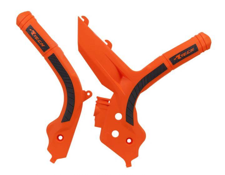 Racetech frame beschermers oranje / zwart KTM SX 125/150/250 2019 - 2022 & SX - F 250/350/450 2019 - 2022 & EXC/EXC - F 250/300/350/450/500 2020 - 2023 - MxProStoreParts