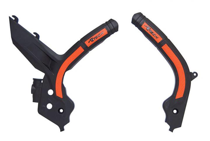 Racetech frame beschermers zwart / oranje KTM SX 125/150/250 2019 - 2022 & SX - F 250/350/450 2019 - 2022 & EXC/EXC - F 250/300/350/450/500 2020 - 2023 - MxProStoreParts