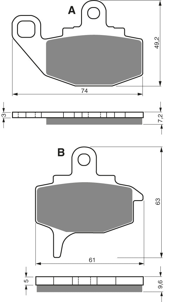 Technische illustratie: GOLDFREN Brake Pads 035 Ceramic Carbon AD – 035 AD; uitvoering volgens artikelgegevens