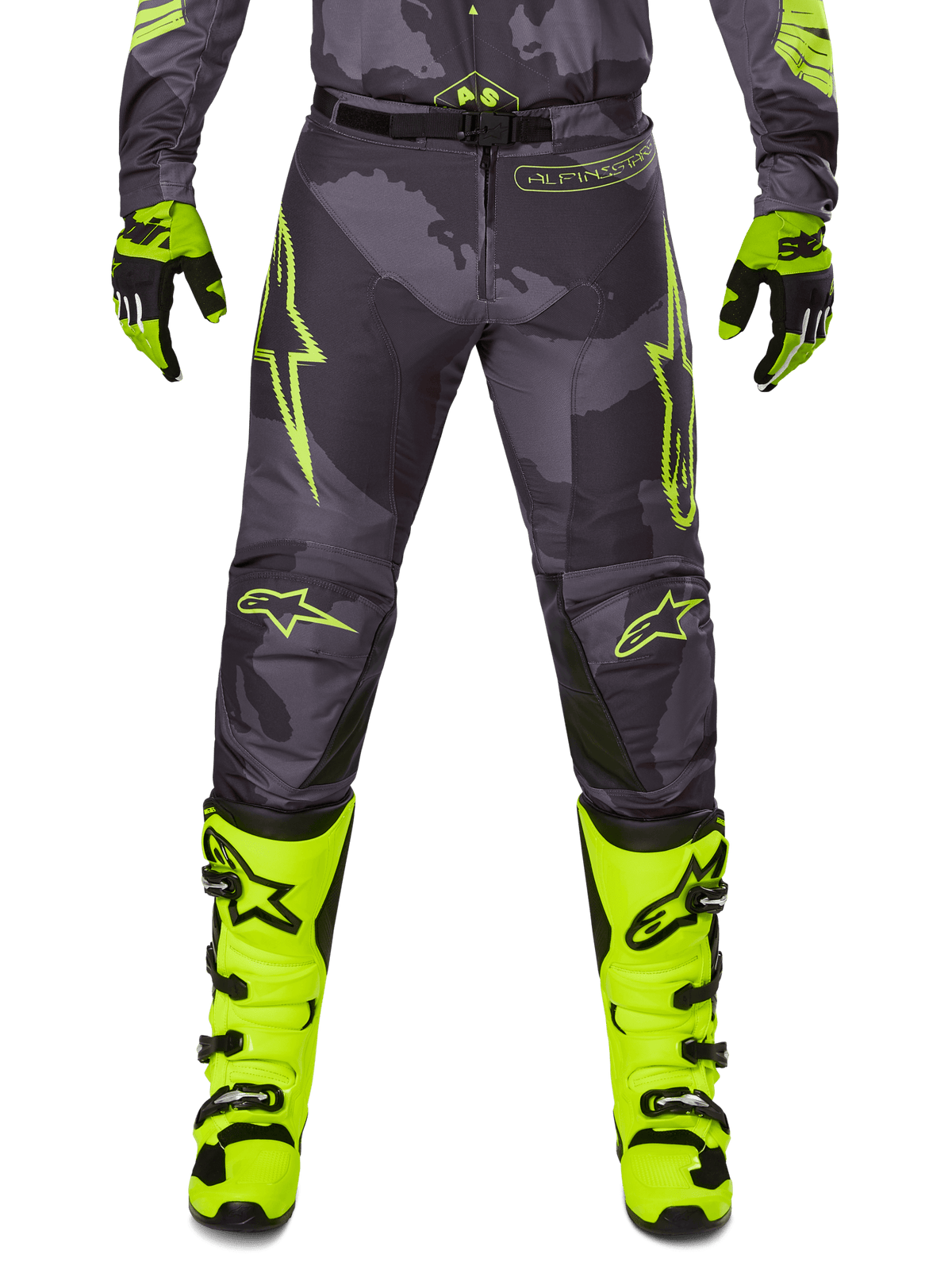 Alpinestars Racer Hollow Broek 2025 – Donker camo geel fluo