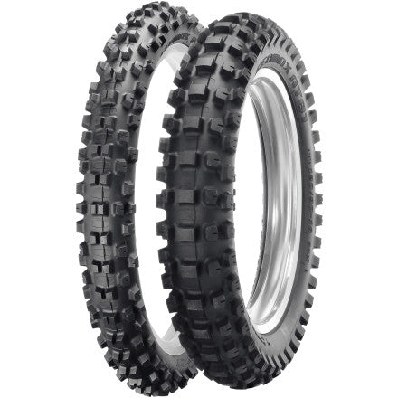 Fabrikantillustratie bandenserie; één band volgens vermelde maat: Dunlop Geomax AT81 110/100-18 64M TT