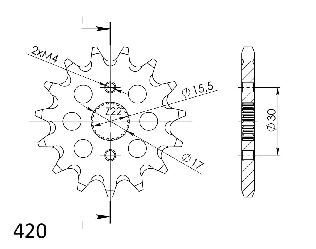 Technische illustratie: Supersprox / JT Front sprocket 1256.15 – CST-1256:15.1; uitvoering volgens artikelgegevens