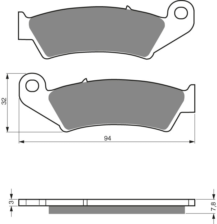 Technische illustratie: GOLDFREN Brake Pads 004 Ceramic carbon AD – 004 AD; uitvoering volgens artikelgegevens