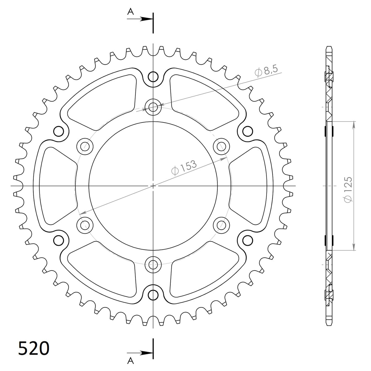 Technische illustratie: Supersprox Stealth Rear sprocket HO CR/CRF 87- Gold 52 – RST-210:52-GLD; uitvoering volgens artikelgegevens