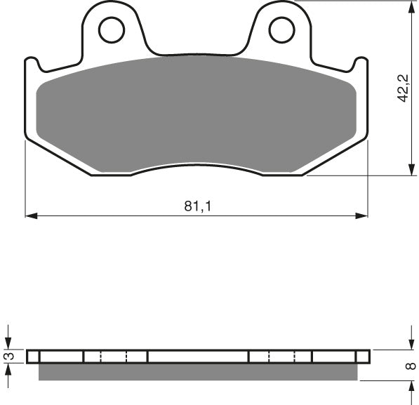 Technische illustratie: GOLDFREN Brake Pads 102 Ceramic Carbon AD – 102 AD; uitvoering volgens artikelgegevens