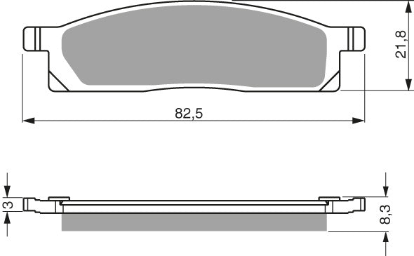 Technische illustratie: GOLDFREN Brake Pads 034 Ceramic Carbon AD – 034 AD; uitvoering volgens artikelgegevens