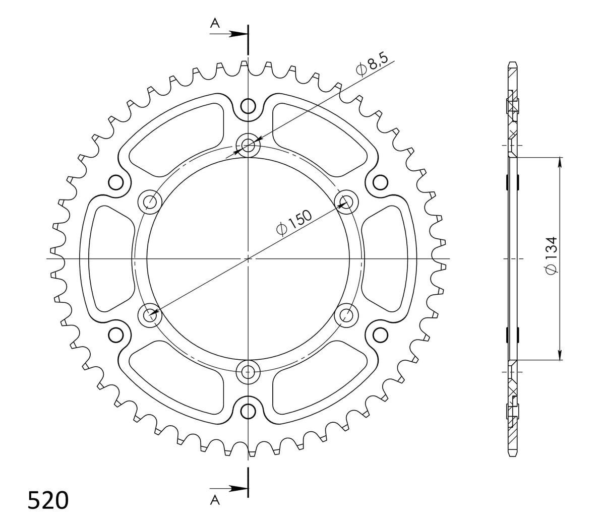 Supersprox Stealth Rear sprocket KA KX125/250/450/500 Gold 50