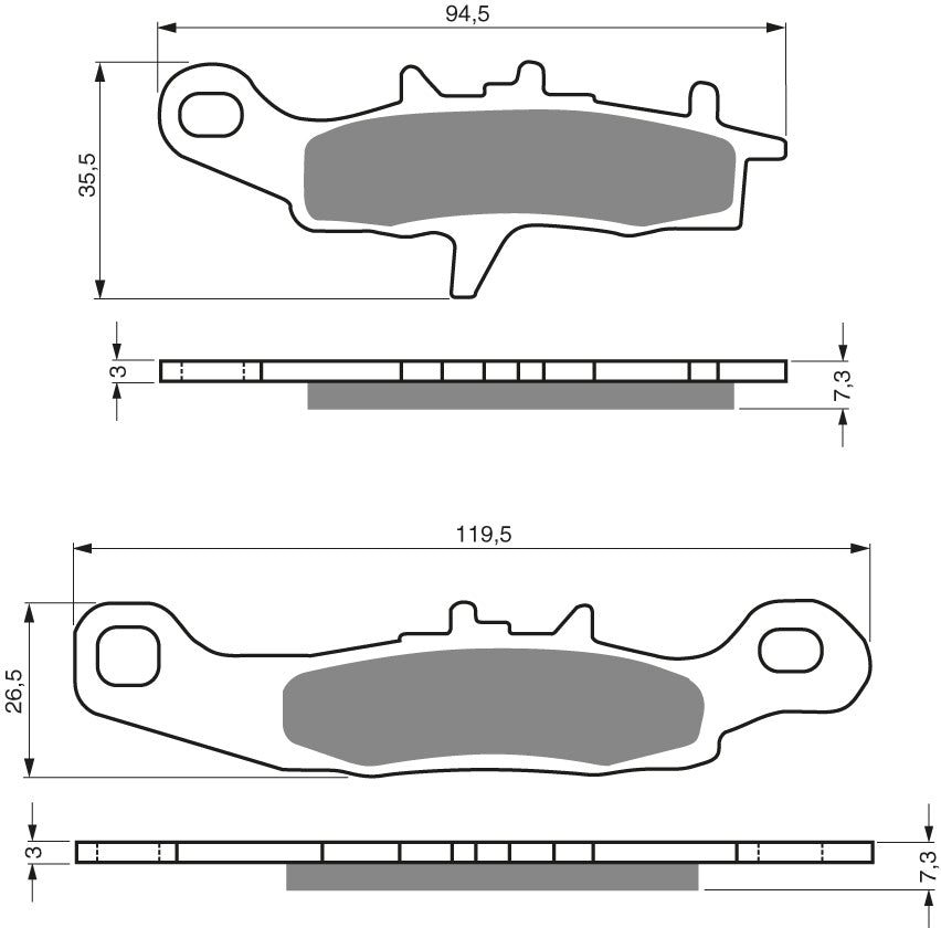 Technische illustratie: GOLDFREN Brake Pads 108 Ceramic Carbon AD – 108 AD; uitvoering volgens artikelgegevens