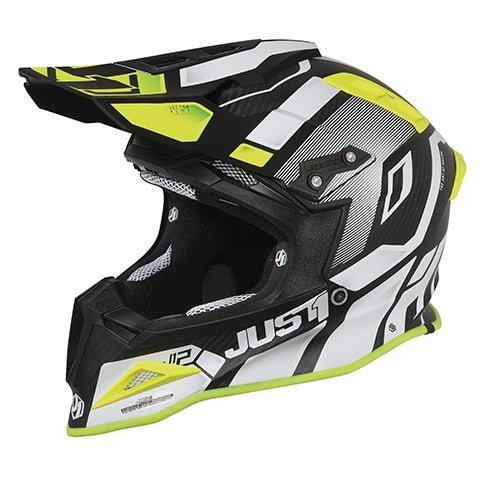 Just1 J-12 Pro Vector Zwart/Wit/Fluor Geel/Carbon crosshelm Maat M ( 58-59 cm omtrek ) - MxProStoreParts