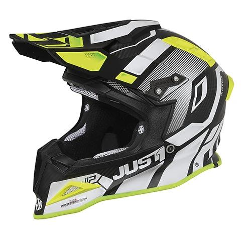Just1 J - 12 Pro Vector Schwarz/Weiß/Fluorgelb/Carbon Crosshelm Größe M (58 - 59 cm Umfang) - MxProStoreParts