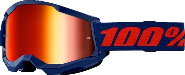 100% Strata 2 crossbril donkerblauw/rood – rode spiegellens - MxProStoreParts