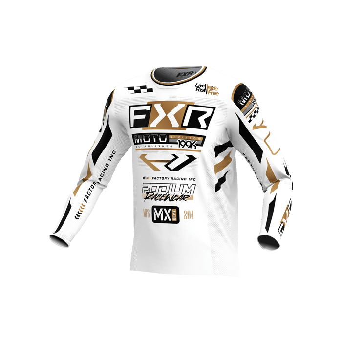 FXR Podium Gladiator MX-Trikot Offroad – Weiß/Schwarz/Gold (XS) – MxProStoreParts