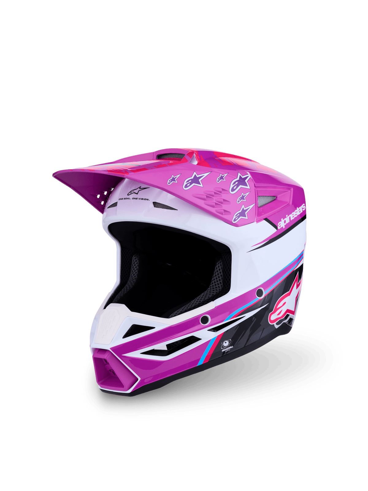 Alpinestars Youth S-M3 Falcon Helmet ECE 22.06 – Purple White Black Pink Fluorescent Glossy - MxProStoreParts
