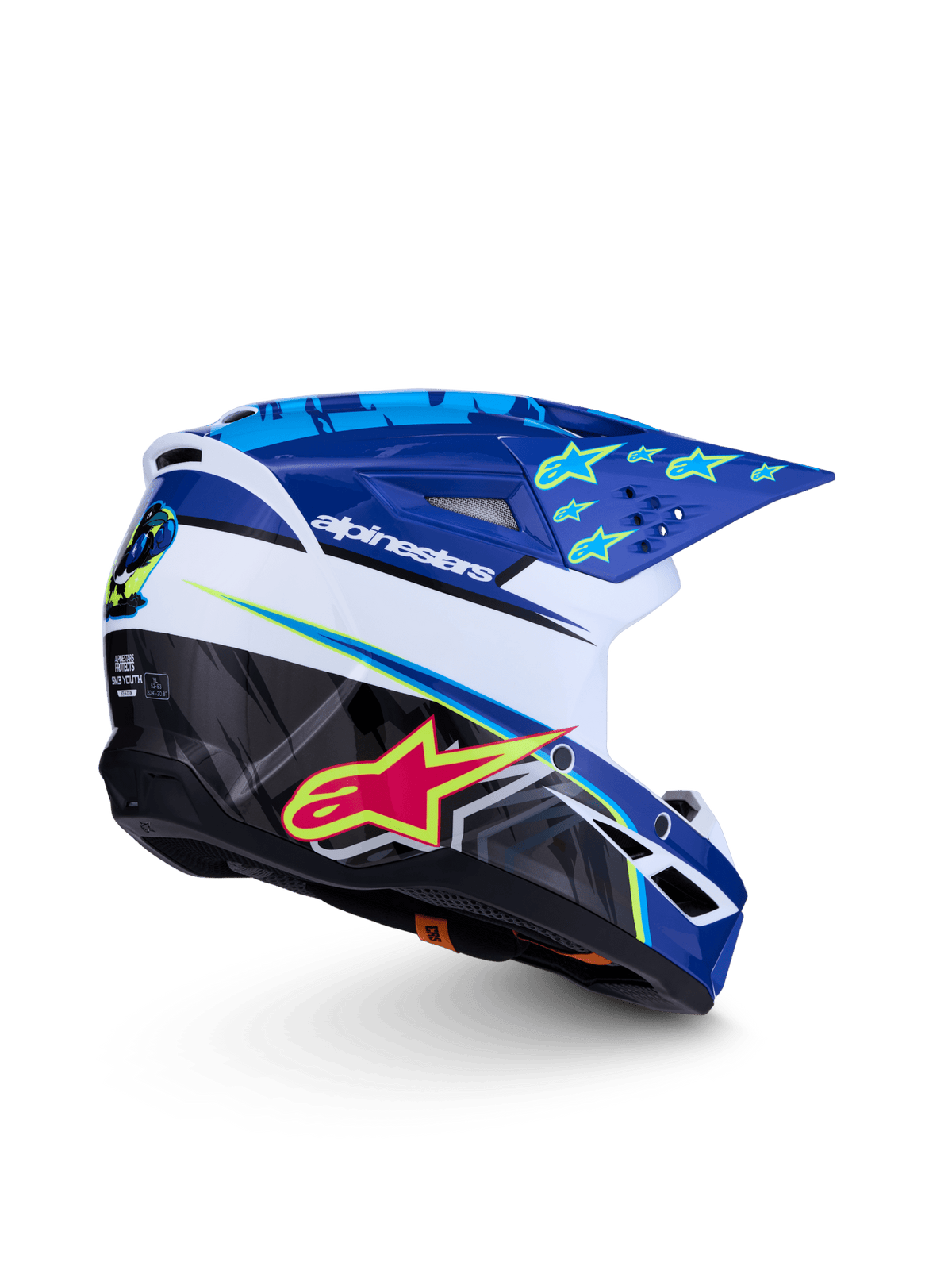 Alpinestars Youth S-M3 Falcon Helmet ECE 22.06 – Blue, White, Black, Fluorescent Pink, Fluorescent Yellow, Glossy - MxProStoreParts