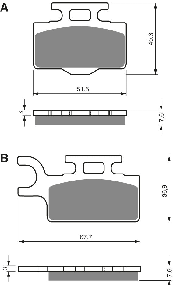 Technische illustratie: GOLDFREN Brake Pads 167 Ceramic Carbon K1 – 167 K1; uitvoering volgens artikelgegevens