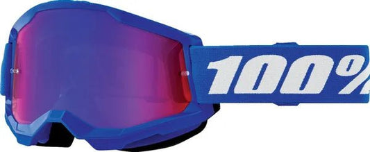 100% Strata 2 jeugdcrossbril blauw/wit/rood – blauwe/rode spiegellens