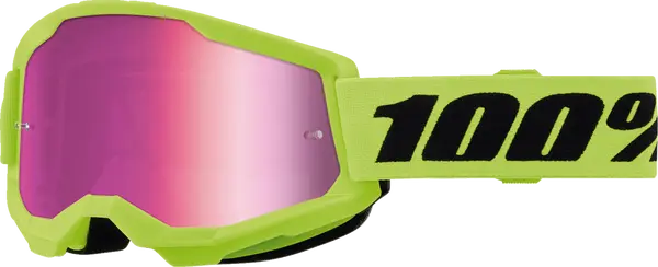 100% Strata 2 jeugdcrossbril zwart/roze/fluor geel – roze spiegellens
