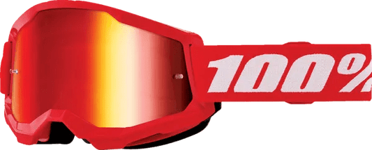 100% Strata 2 jeugdcrossbril rood/wit – rode spiegellens