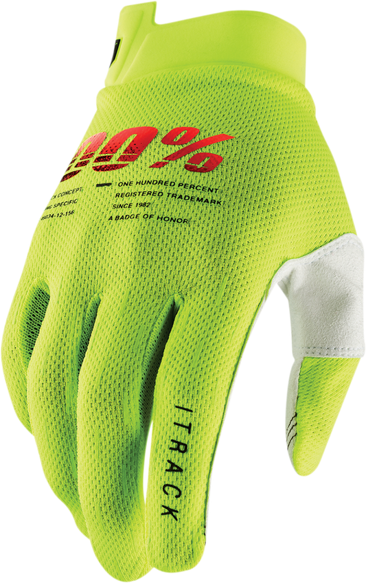 100% handschoenen Itrack Fluor Geel Jeugd Maat M