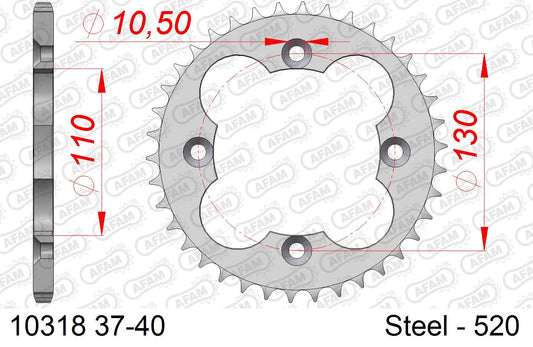 AFAM achtertandwiel staal 43 tands Quad ( voor 520 ketting )
