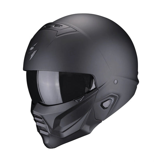 Scorpion EXO-Combat 2 matte black full-face motorcycle helmet with visor and front Scorpion logo