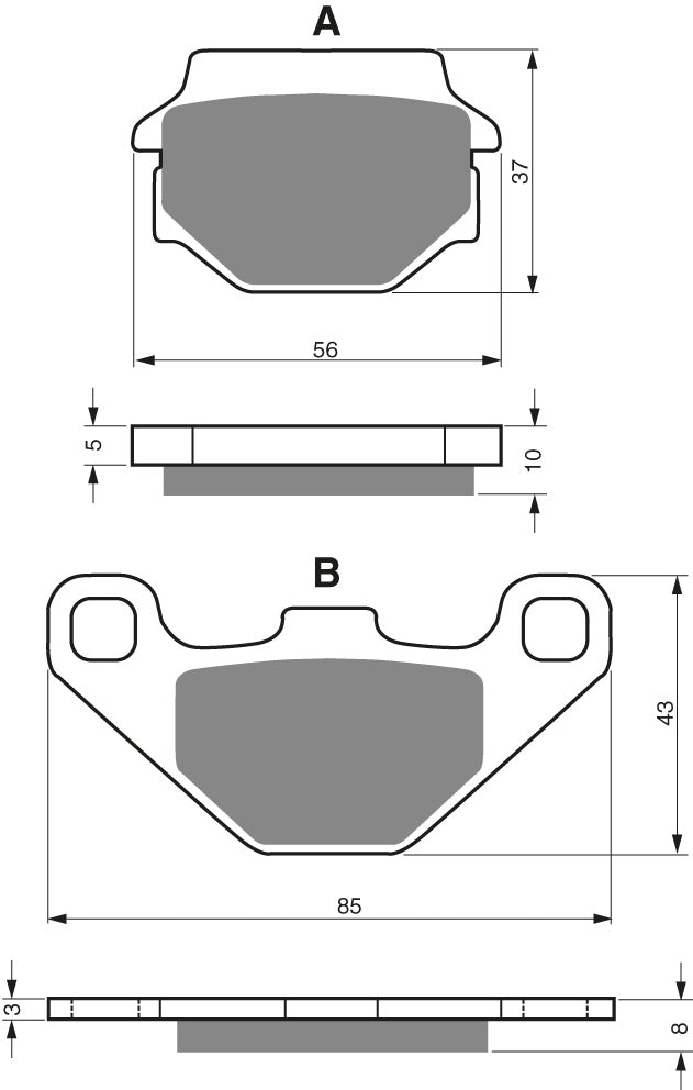 Technische illustratie: GOLDFREN Brake Pads 005 Ceramic Carbon AD – 005 AD; uitvoering volgens artikelgegevens