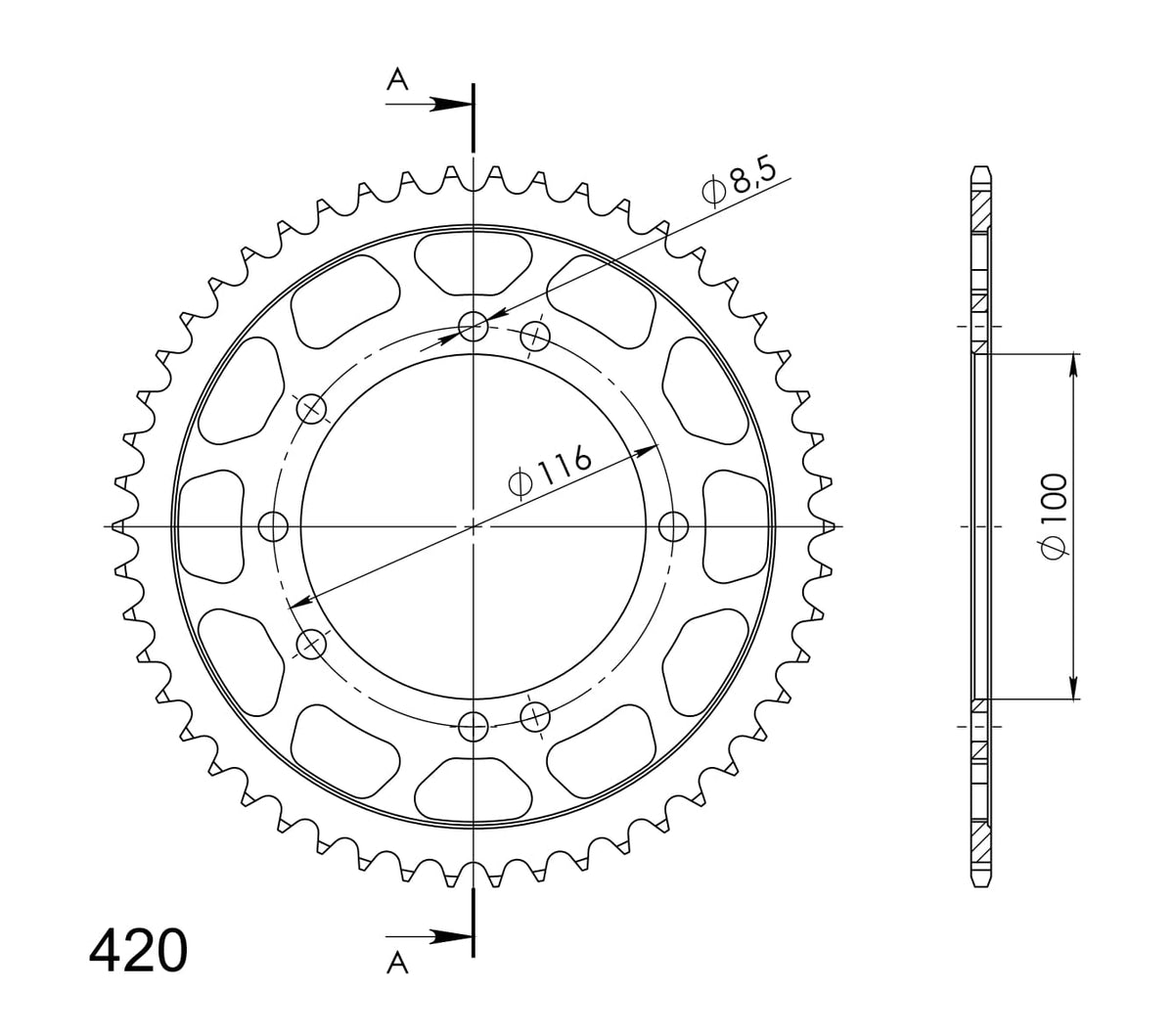 Supersprox Steel Rear sprocket KA KX80/85 Black 50