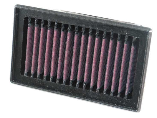 K&N air filter for BMW F800 with pink pleated element in a black frame