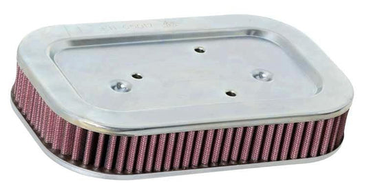 K&N air filter for Harley-Davidson XL883/1200 2004+, pink pleated media with metal housing.
