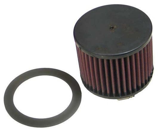 K&N air filter KLF220, round burgundy pleated element with black top and gasket