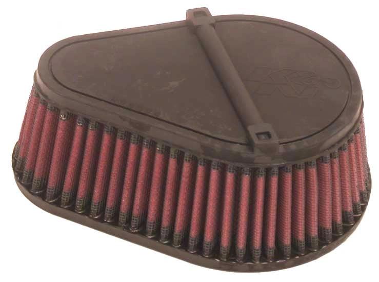K&N air filter for DR650SE 96-98 motorcycle, red pleated media in brown plastic housing