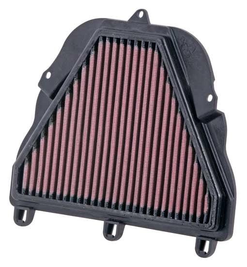 K&N air filter for Daytona 675 motorcycle, red pleated media in black housing