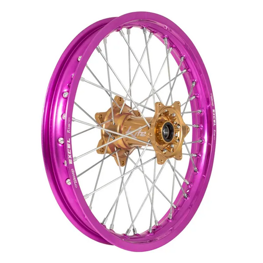 Elite Achterwiel compleet Paarse Excel Signature velg + Kite Licht Bronze naaf 2.15x21 Yamaha/Fantic 4 takt ( Factory Team Racing Replica )