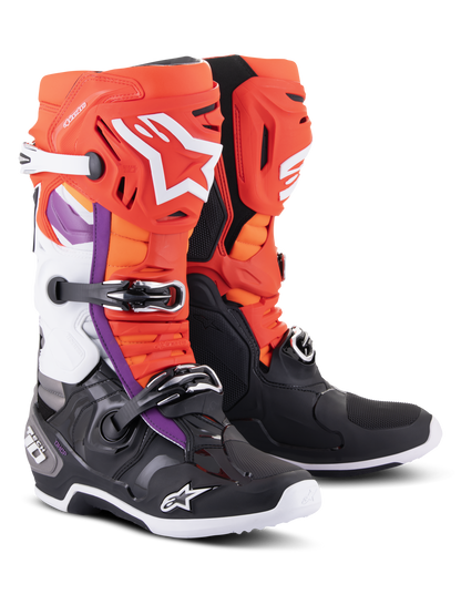 Alpinestars Tech 10 Laarzen Zwart Rood Fluo Oranje Fluo Wit