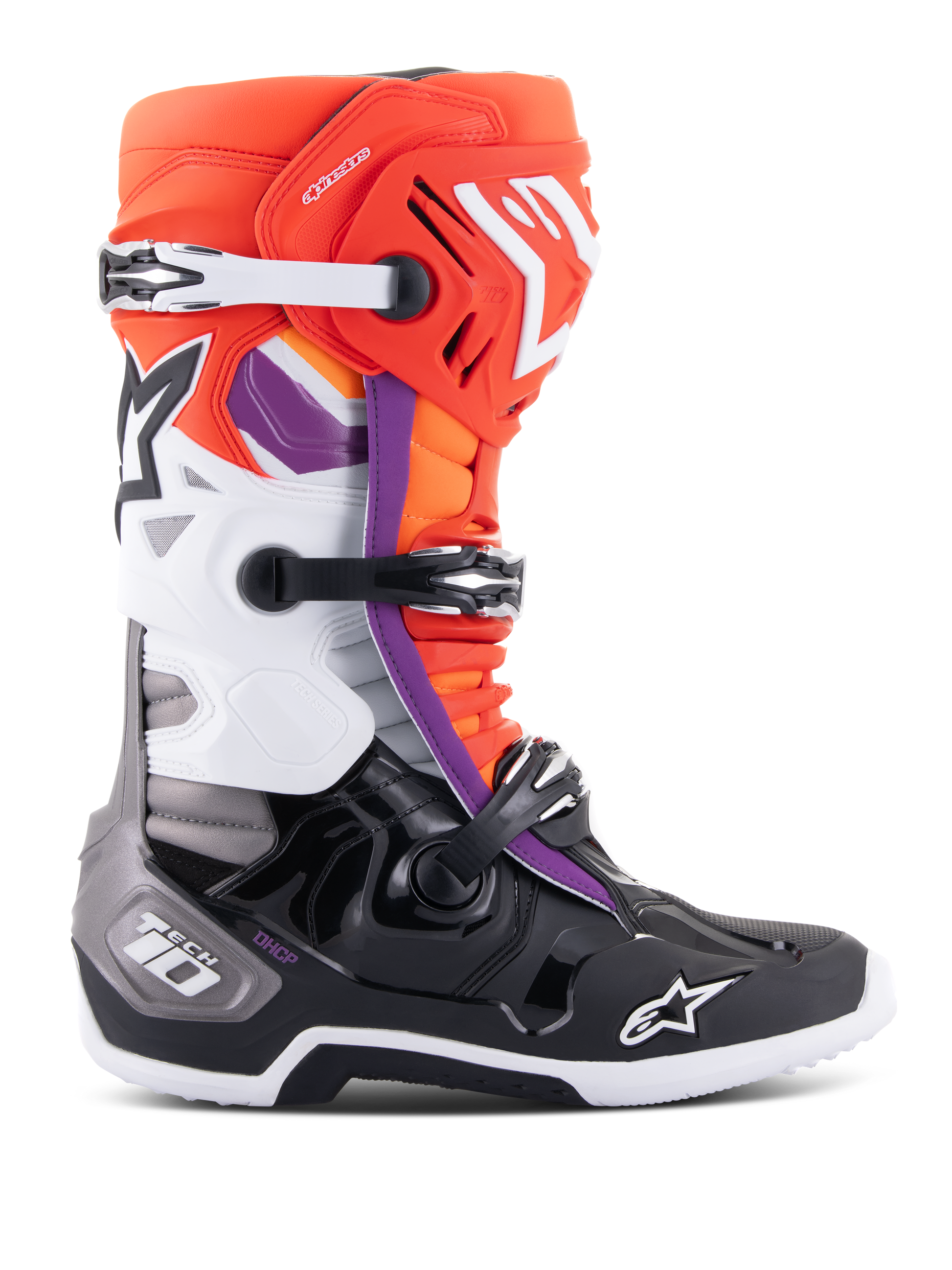 Alpinestars Tech 10 Laarzen Zwart Rood Fluo Oranje Fluo Wit