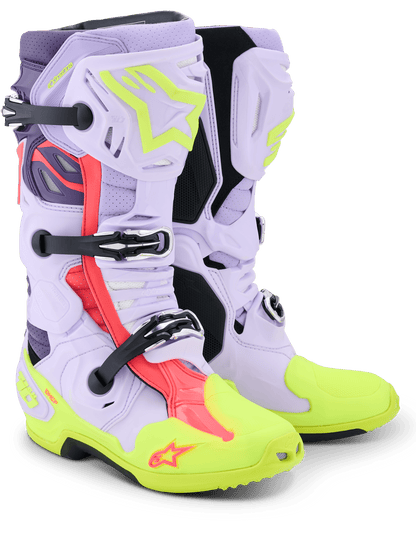 Alpinestars Tech 10 Superventierte Motocrossstiefel, belüftet, Farben Lila, Gelb und Fluoro Pink - MxProStoreParts