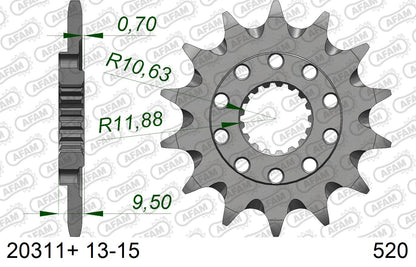 AFAM voortandwiel moddergroef 13 tands staal Honda CR 250R 88-07 & CR 500R 88-01 & CRF 450R 02- & CRF 450 RX 17-