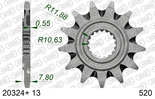 AFAM front sprocket with mud groove steel 13 teeth Honda CRF 250R 18- &amp; CRF 250RX 19-