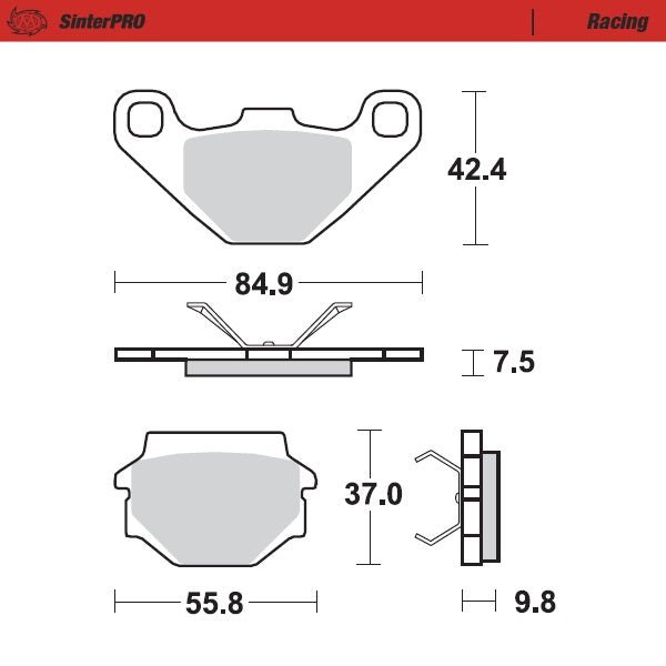 Technische illustratie: Moto-Master Brakepads KTM: 125-250-300-350-500 LC4 600 TM: 125 April – 093311; uitvoering volgens artikelgegevens