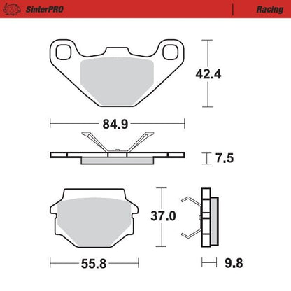 Technische illustratie: Moto-Master Brakepads KTM: 125-250-300-350-500 LC4 600 TM: 125 April – 093311; uitvoering volgens artikelgegevens