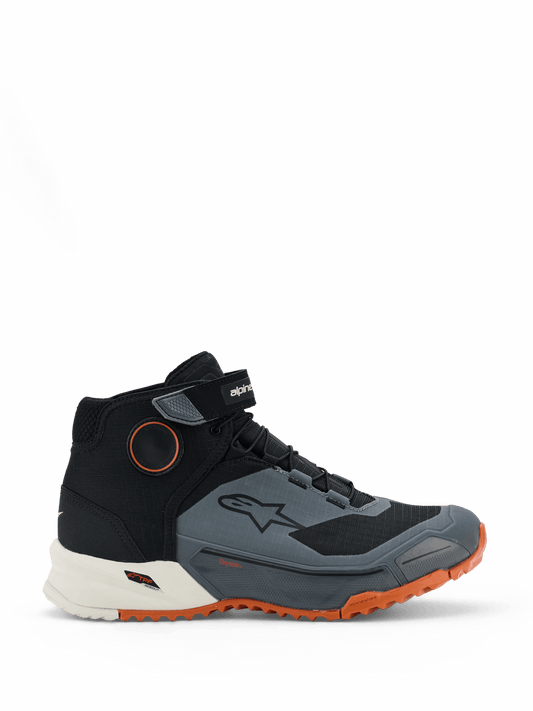 Alpinestars CR-X Drystar rijschoenen, motorschoenen, zwart, donkergrijs en roestbruin, hoog model met klittenband enkelband, waterdicht Drystar-membraan, witte tussenzool en feloranje grove buitenzool