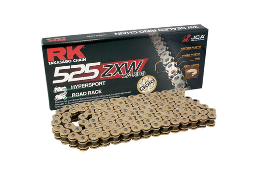 RK 525 ZXW XW-ring chain, gold rivet-link, with RK Takasago Chain box
