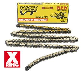 D.I.D 520ERVT X-ring motorcycle chain, gold finish; set of 5 chain sections