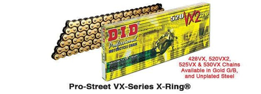 DID 520VX2 G&B motorcycle chain with connecting link, VX-Series X-Ring, gold
