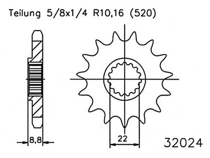 Esjot Voortandwiel 13 Tands – Voor Ketting 520 (KTM & Diversen) - MxProStoreParts