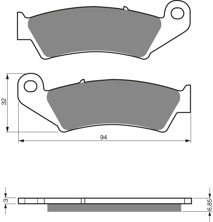 Technische illustratie: GOLDFREN Brake Pads 041 Ceramic Carbon S3 – 041 S3; uitvoering volgens artikelgegevens